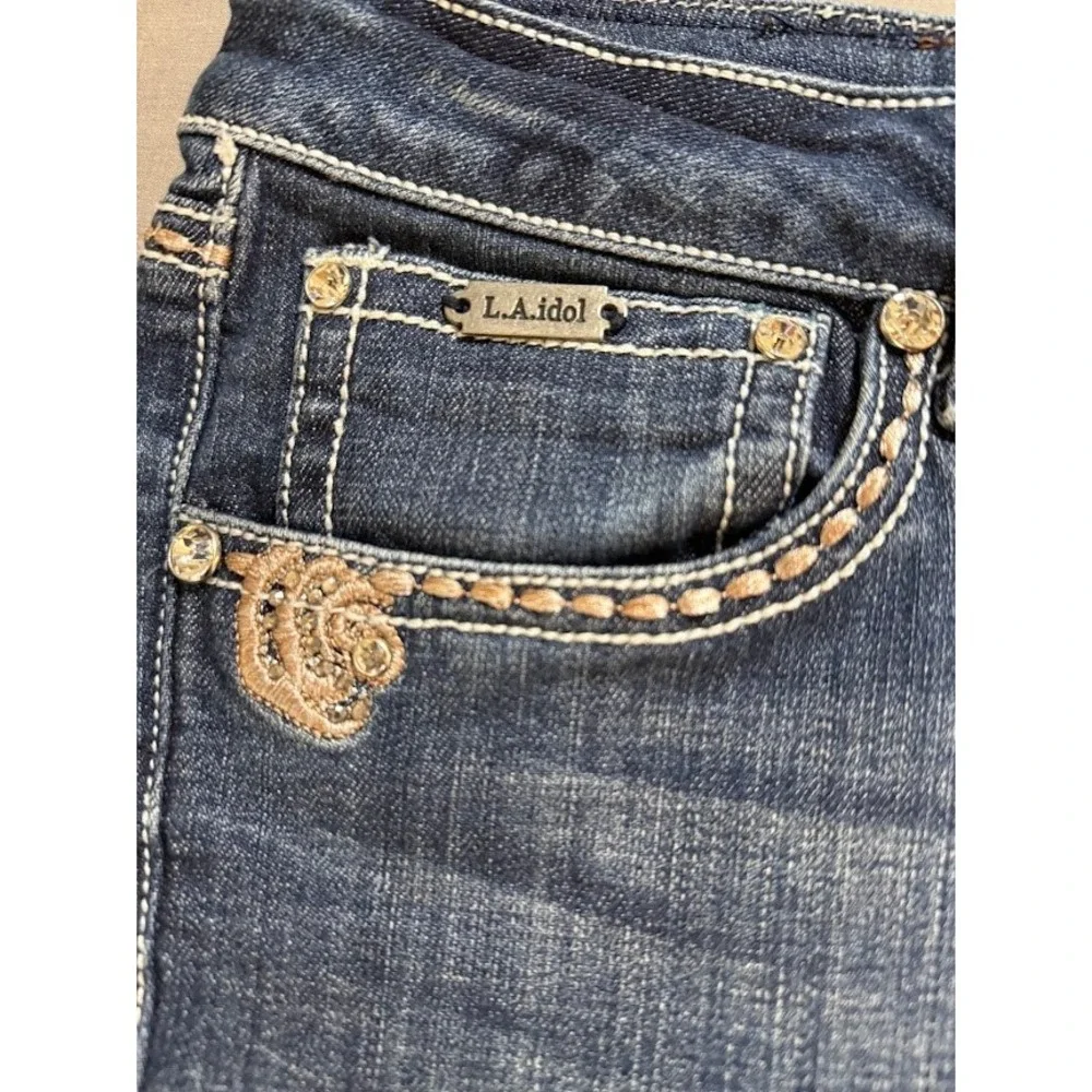 L.A. Idol Embellished Denim‎ Cut Off Shorts Women's 13 Rhinestone Pockets 32X8